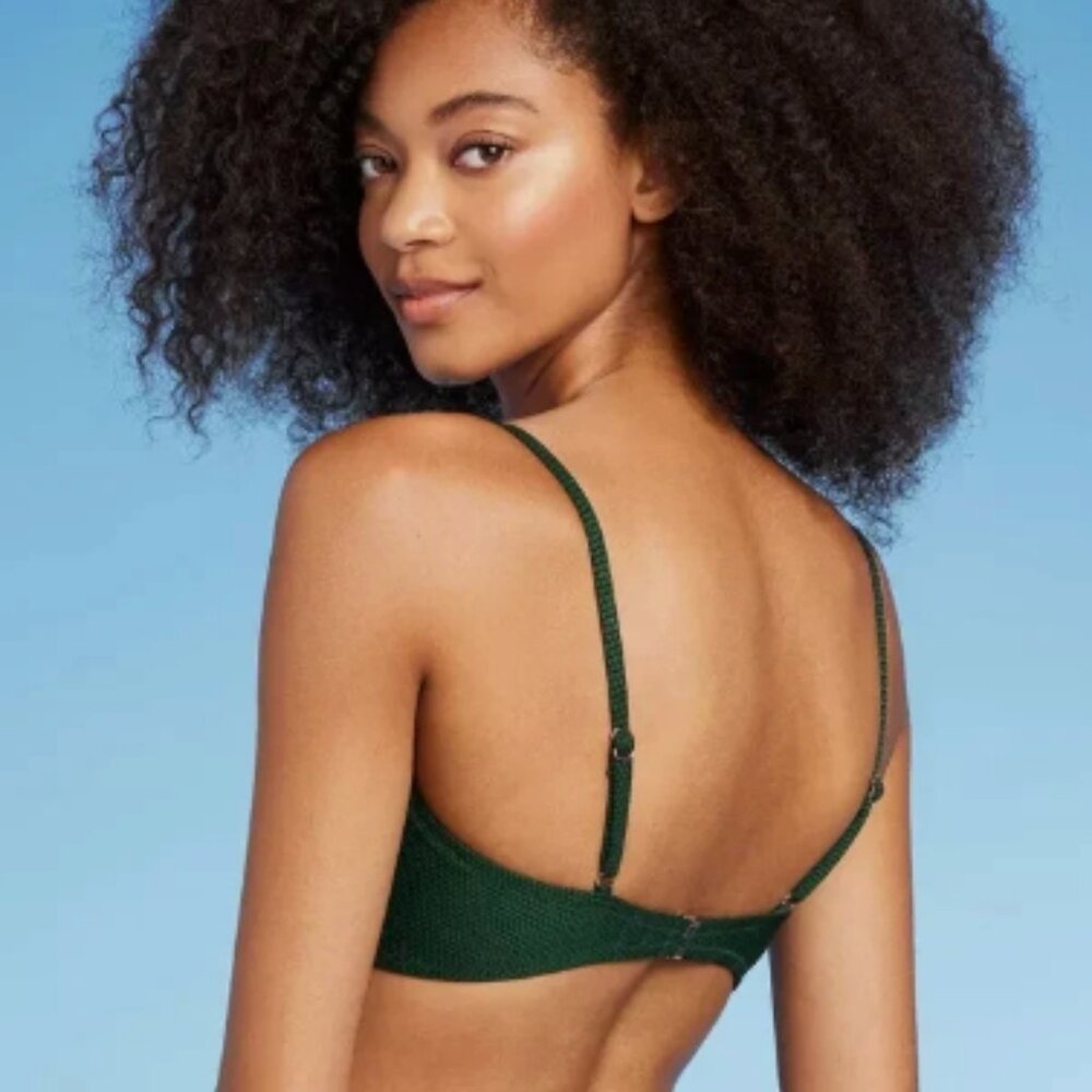 NWOT SHADE & SHORE LIGHT LIFT TIE FRONT KEYHOLE TEXTURED GREEN BIKINI TOP 34B - Picture 2 of 7